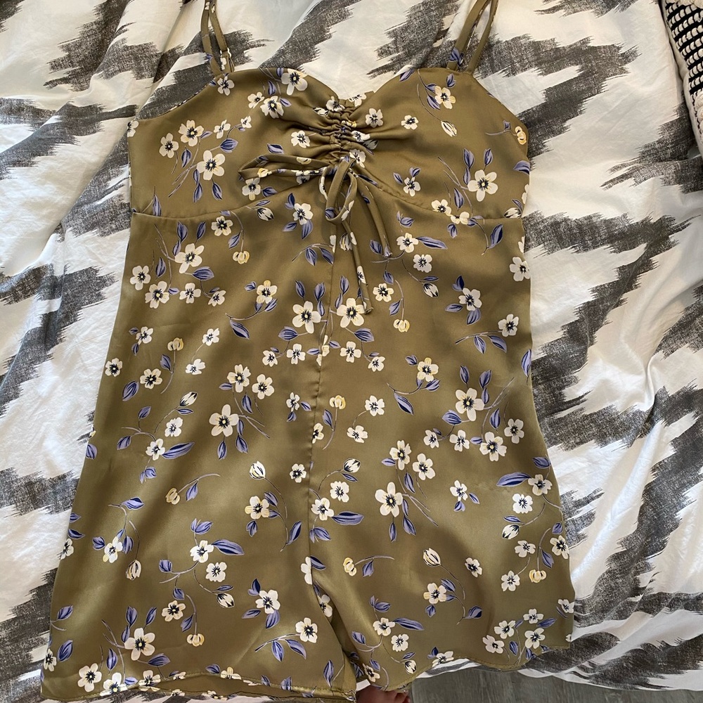 Urban Outfitters silky olive green floral romper